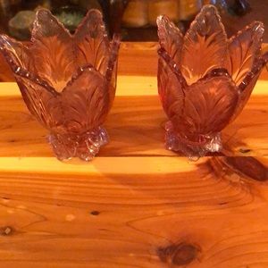 Vintage Fenton cranberry candle holders.